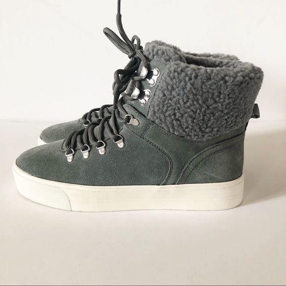 Marc Fisher Darlene Gray Suede Faux Fur Trimmed Platform Sneaker Boots Size 8.5 - Picture 4 of 8